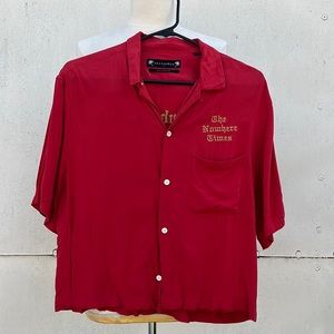All Saints The Nowhere Times Camp Shirt in Flash Red- Cropped